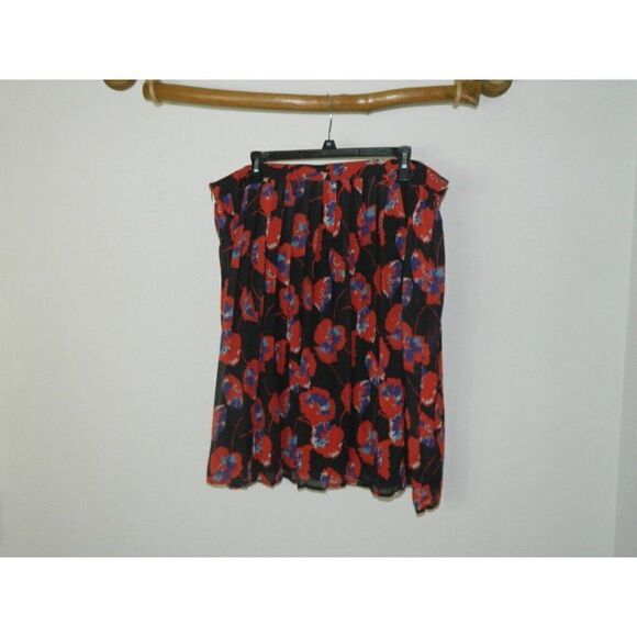Modcloth Skirt Pleated Floral Poppy Print Chiffon Red Black A-Line Plus Size 2X - Picture 4 of 7